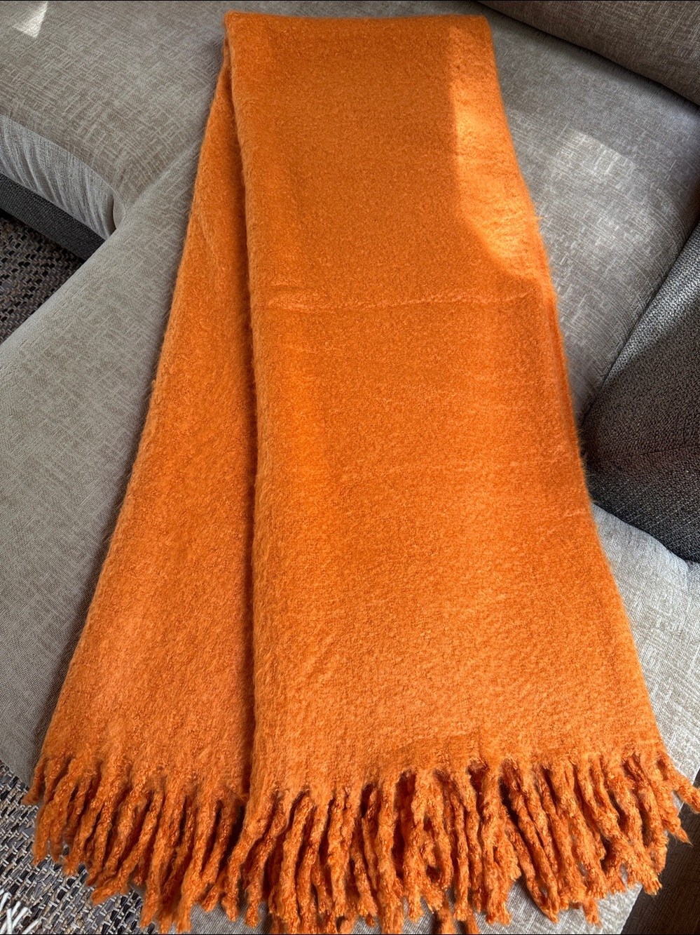 Pottery Barn Vibrant Orange Fringe Throw Blanket 55x80" NWOT